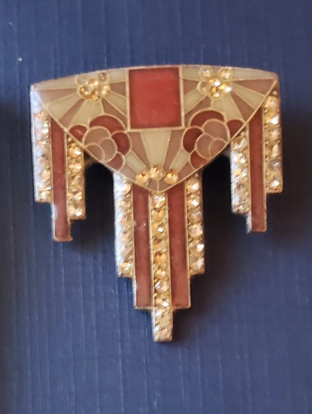 Vintage Pierre Bex Art Deco Rhinestone Enamel Brooch - Pink and Cream